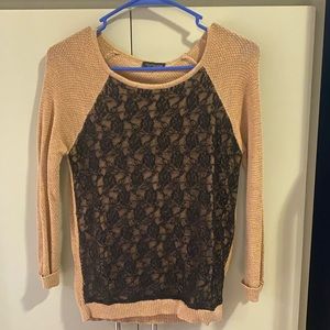 Topshop Sweater Shirt. Light Brown w/ black mesh.